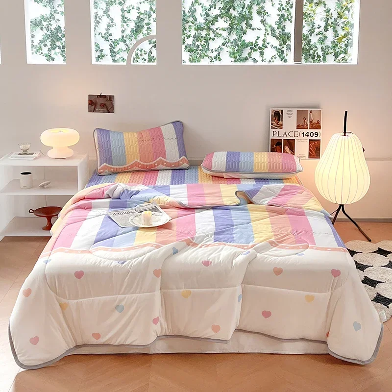 Soft Smooth Summer Cooling Blanket with Latex Bed Sheet and Pillowcase Air Condition Comforter 3/4 Pcs Set Queen Quilt Summer