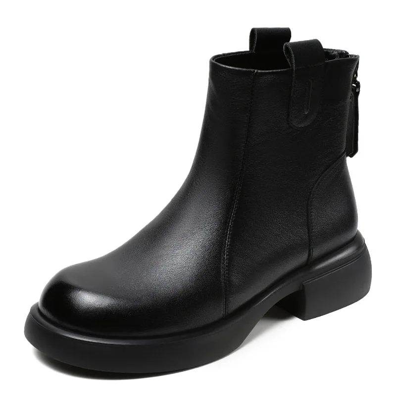 DRKANOL w brytyjskim stylu kobiety Chelsea Boots zima ciepły gruby obcas z tyłu z okrągłym noskiem trzewiki w stylu Casual z prawdziwej skóry