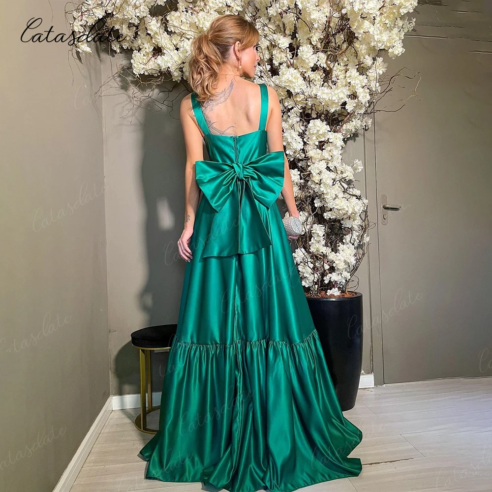 Catasdate Green Party Dresses with Bow Maxi Evening Dresses for Women Formal Occasion Dresses for Women Party Wedding Evening