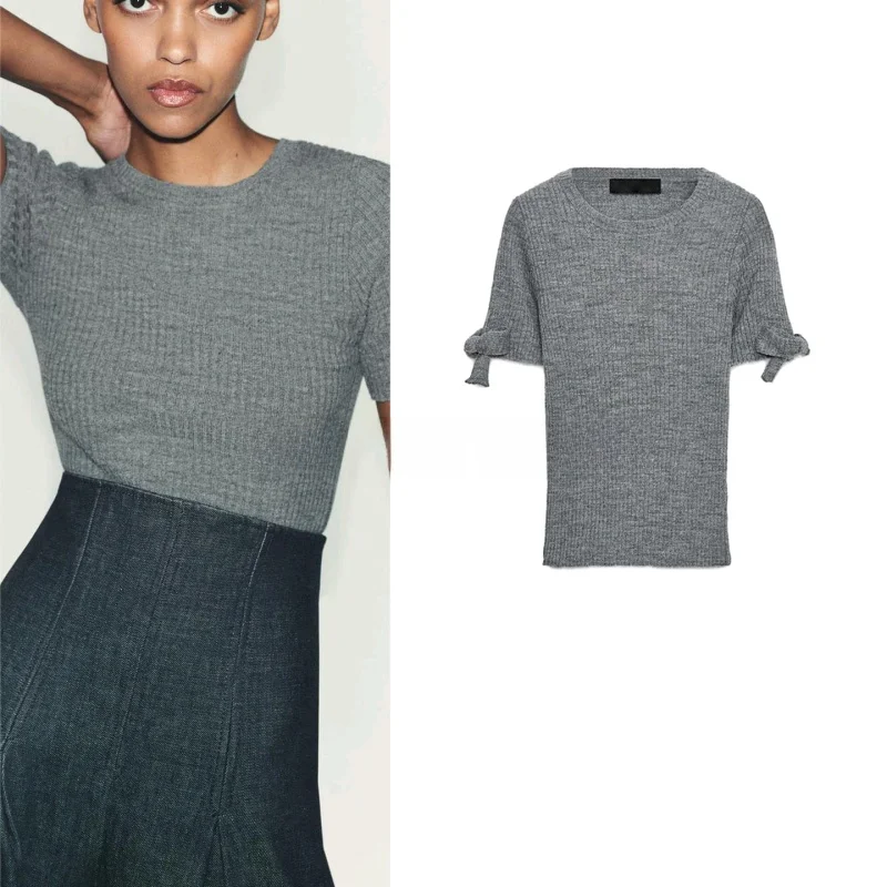 

Новый осенний женский вязаный свитер Lazy Sle с узлом, украшенный ромбом, круглый Ne ort Sve, полиэфирное волокно 00%