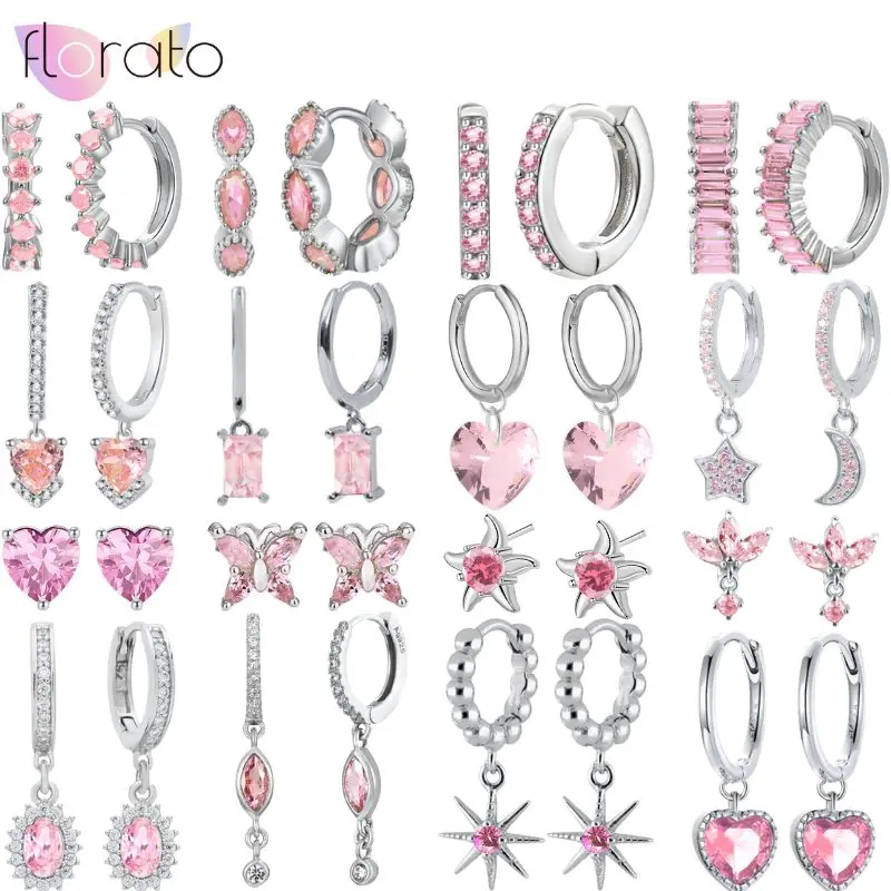 

925 Sterling Silver Ear Needle Sweet Romantic Silver Powder Series Geometric Design Earrings Fashion Wedding Party Jewelry Gift