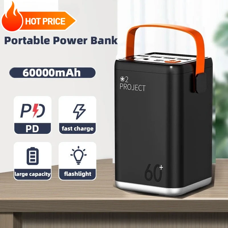 

PD65W 60000mAh Power Bank Large Capacity Portable USB C Fast Charging Powerbank Powerful External Spare Battery For Laptop