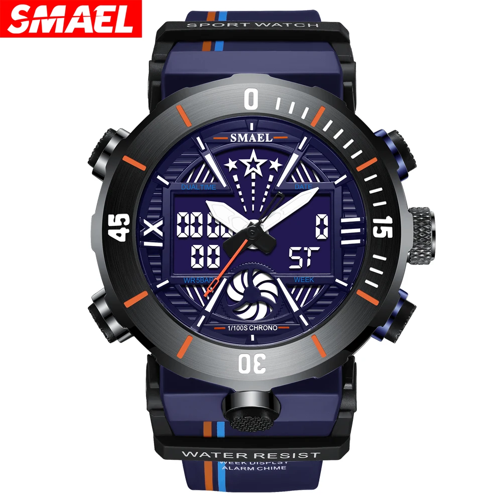 SMAEL Dual Display Watch Military Quality Mens Sports Watches Digital Alarm Junior Stopwatch Alarm Clock Shock Led Wristwatches