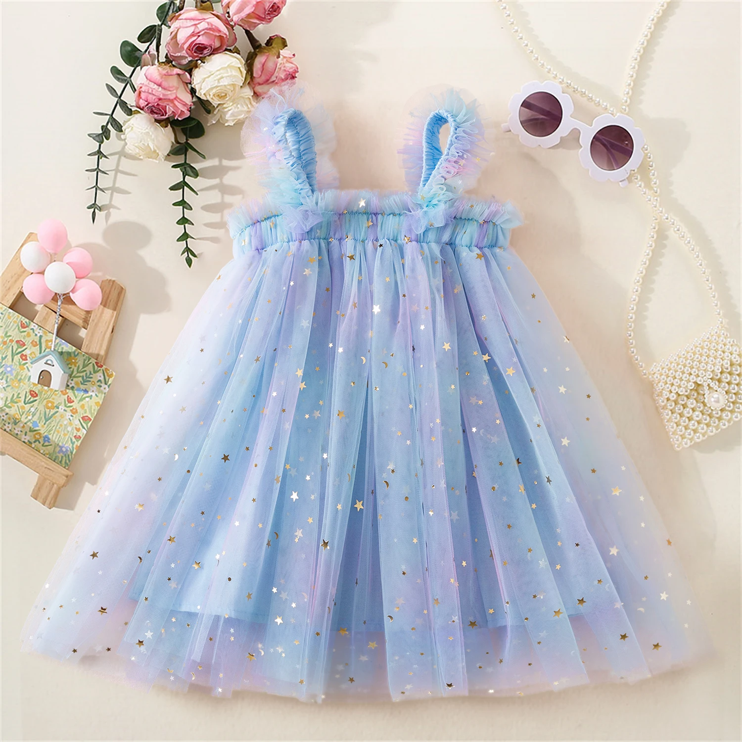 Children\'s Puffy Dress Girls Mesh Suspender Small Dress 3D Wings White Fairy Dress Summer Cute Birthday Party Princess Dresses