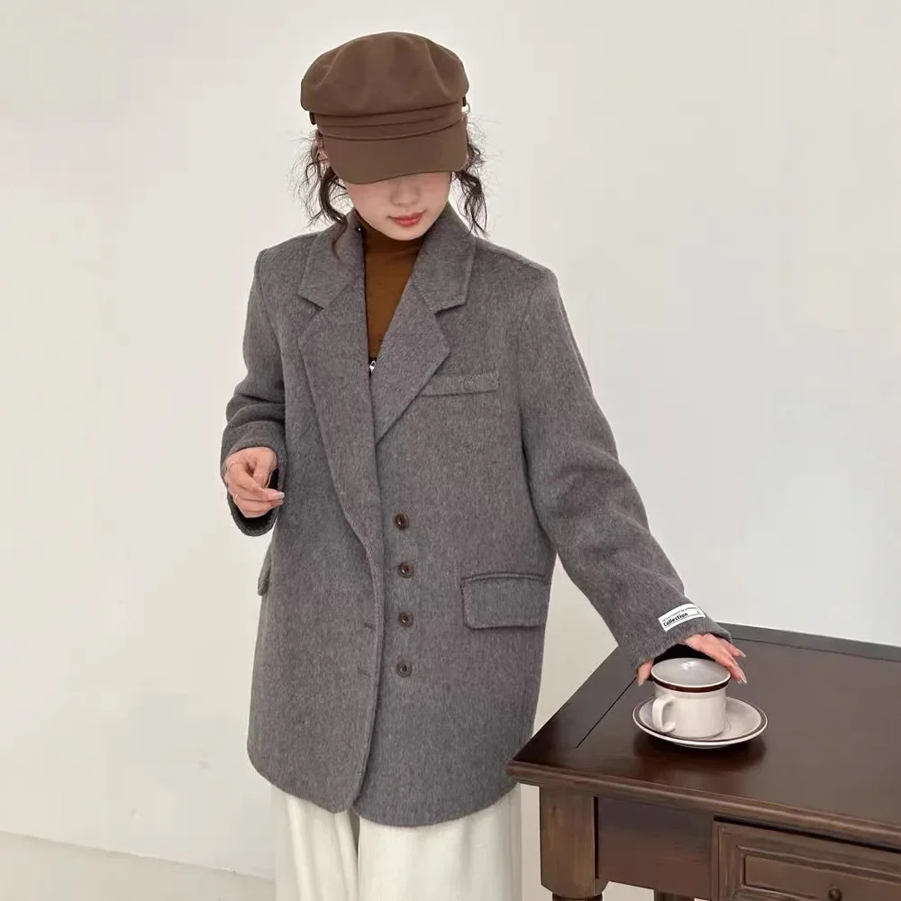 SuperAen Double-sided Wool Suit 2025 Autumn and Winter New Loose Korean Style Single-breasted Vintage Casual Coats