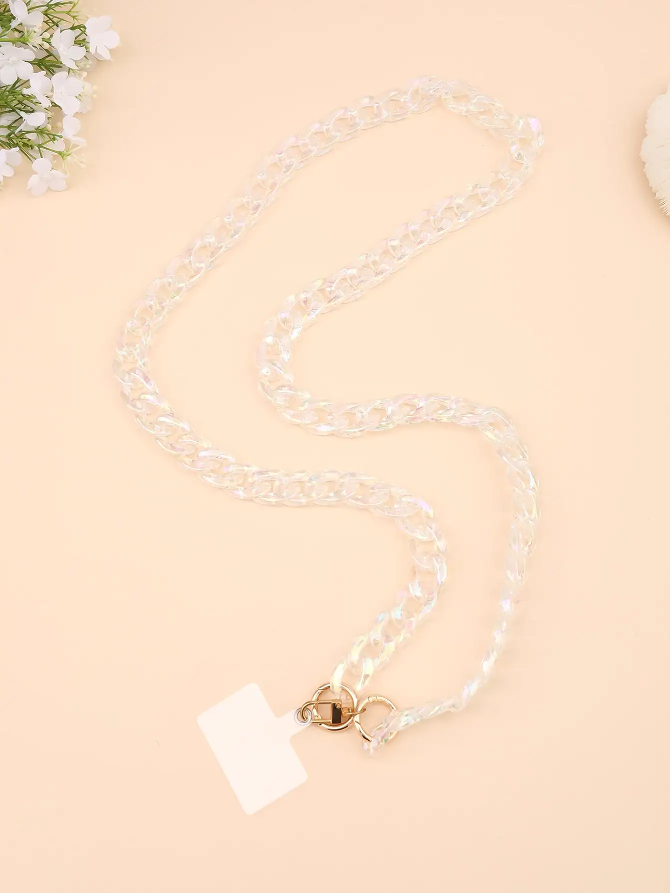 Transparent AB Colorful Acrylic Chain Long Oblique Cross Mobile Phone Strap with Transparent Card