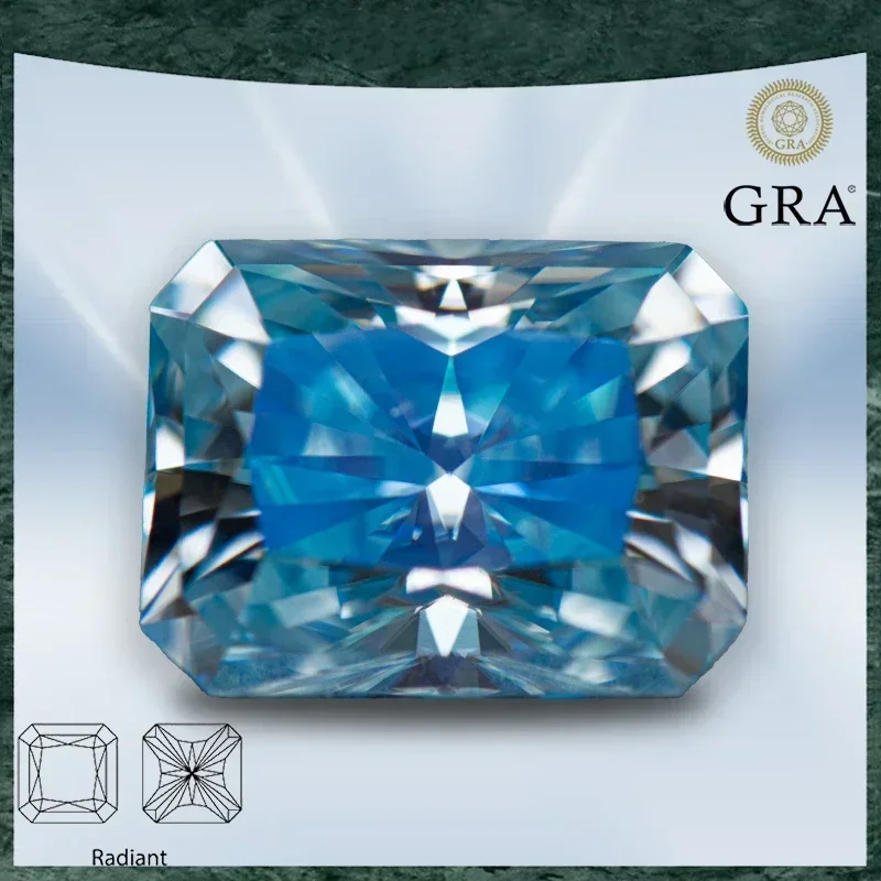 Pedra moissanite corte radiante aquamarine cor vvs1 com certificado gra para contas de amuletos de pedras preciosas materiais de fabricação de joias superiores