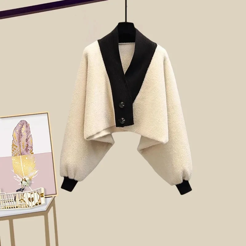 Autumn Winter Women Sweater Cardigan Sexy Mermaid Dress 1 or 2 Piece Set Lady Slim Black Sleeveless Dresses Knit Coat Outfits