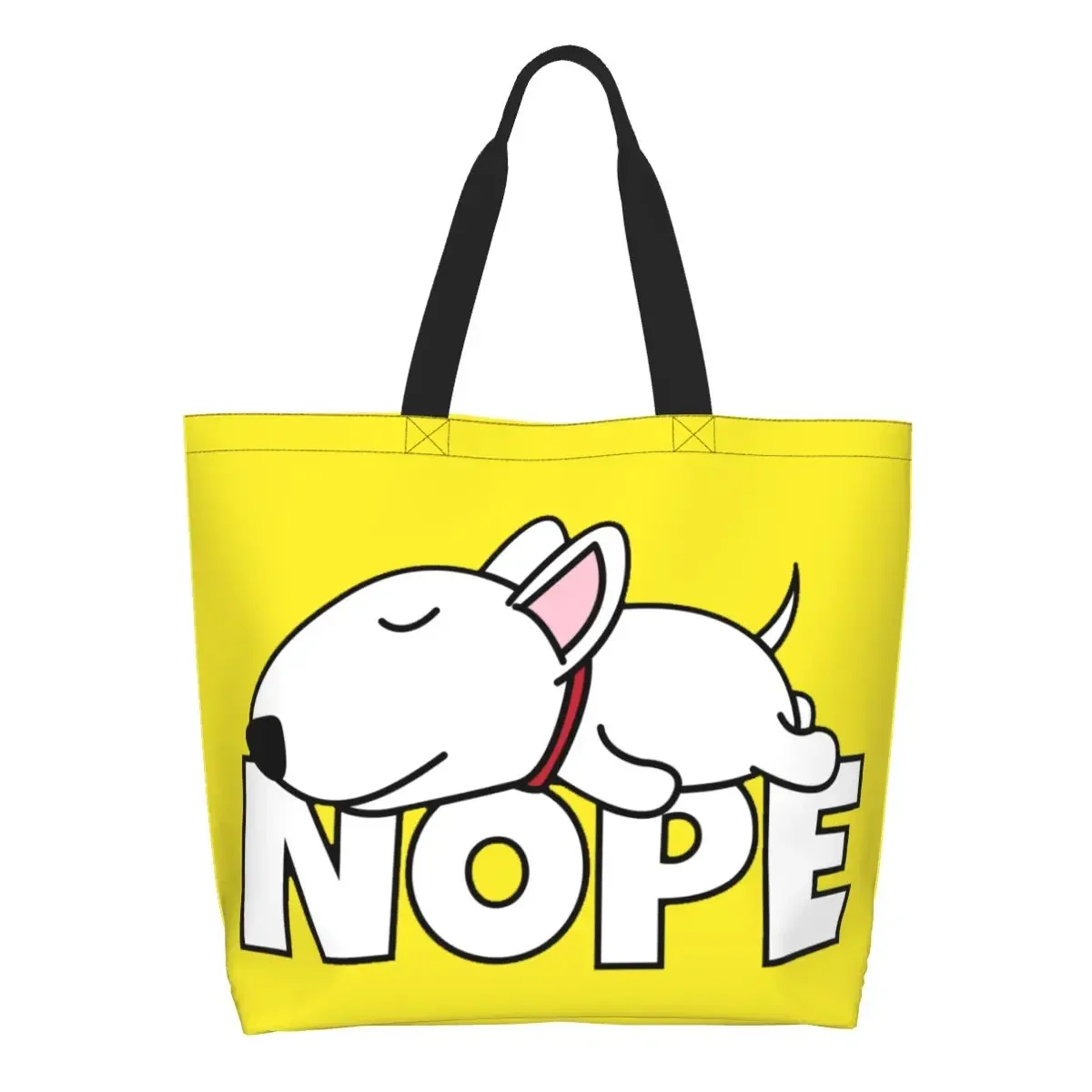 

Kawaii Nope Bull Terrier Dog Shopping Tote Bags Recycling Grocery Canvas Shopper Shoulder Bag