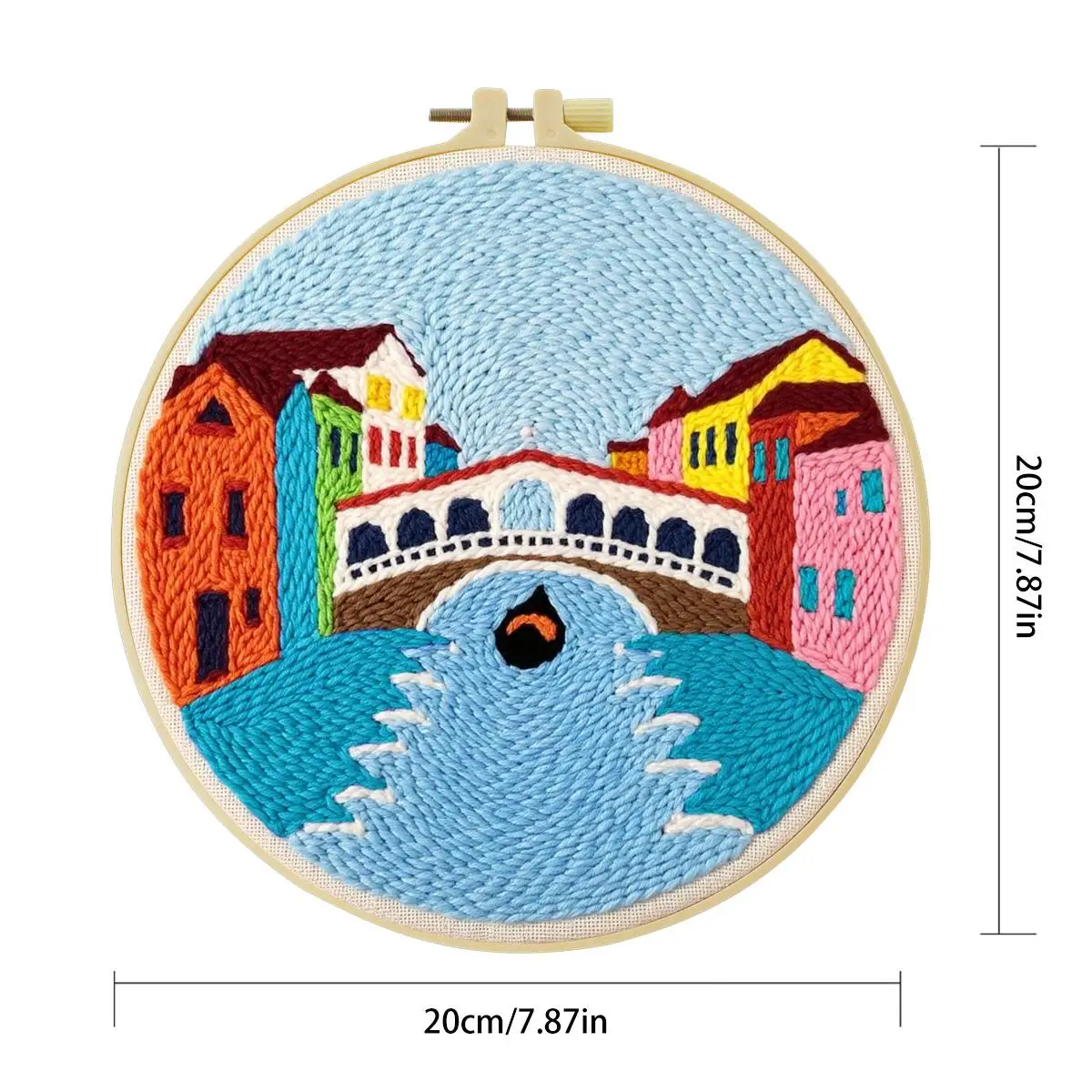 20X20CM/7,87 Zoll Landschaft - Stadtbild Stanznadel-Stickerei-Set, Stickerei-Kit, Gestrickte Stickerei, DIY Handgemachtes Geschenk – Detail 3