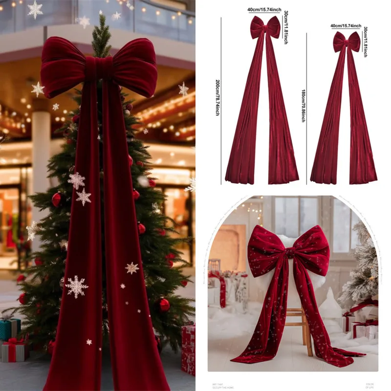 

Christmas Bow Pendant Large Velvet Wine Bow Red Long Tail Hanging Big Festive Bow Home Scene Decoration Holiday Decor Gifts New