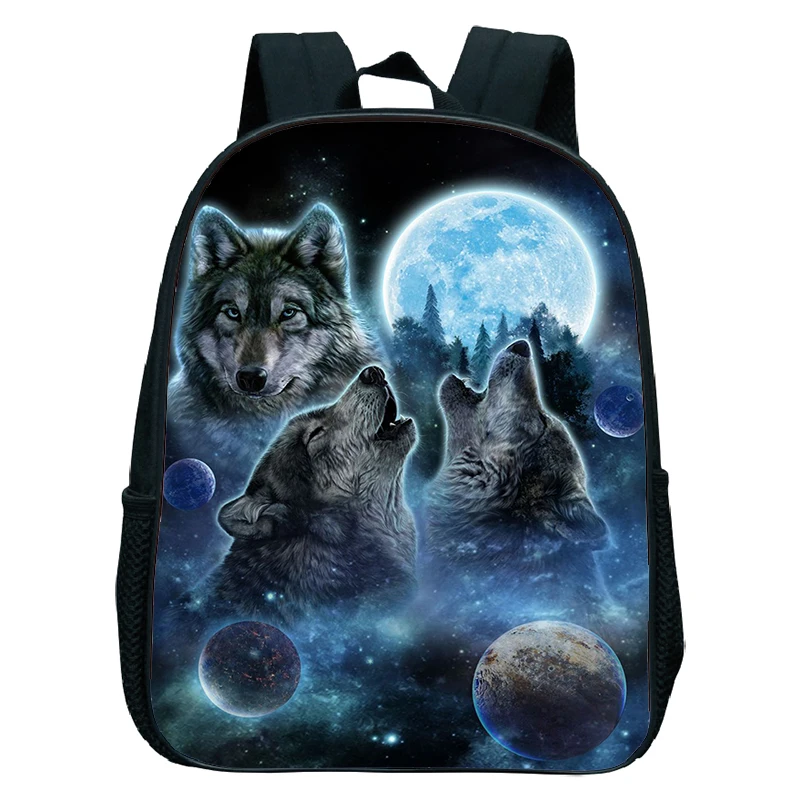 Colorful Wolf 3D Print Schoolbag Kindergarten Backpack for Boy Girl Children Yin Yang Wolf Bookbag Kids Daily Knapsack Mini Bags