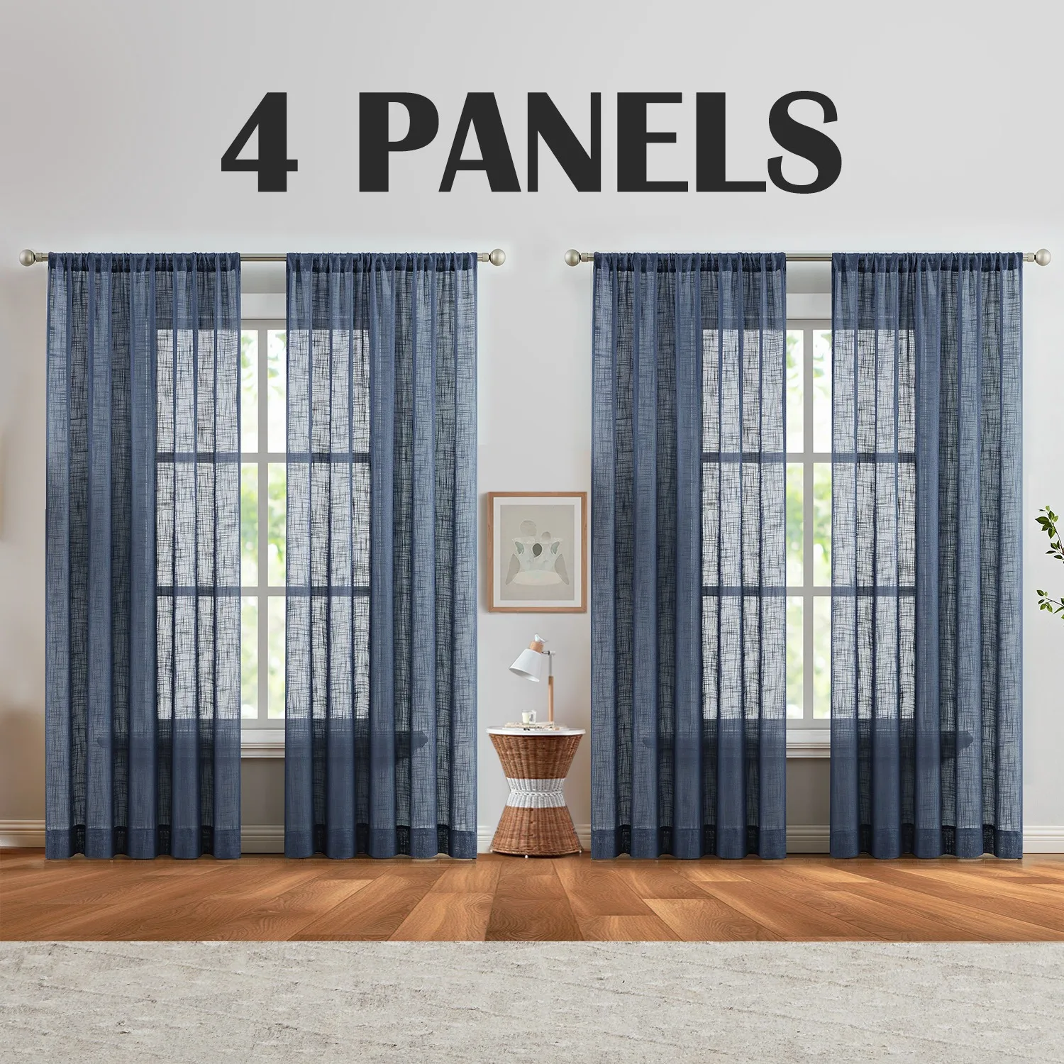 

4 Panel Set Vintage Sheer Window Curtains Rod Pockey Open Weave Cutains For Living Room Bedroom Rustic Linen Look Curtain