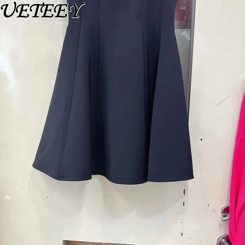 الفرنسية أنيقة ساحة طوق الصناعة الثقيلة مسمار الحفر سترة دون أكمام فستان صيف جديد عالية الخصر حفلة عيد ميلاد فساتين قصيرة