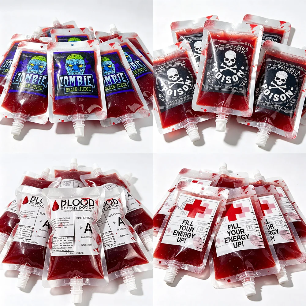 10-50 Stück Halloween-Blutgetränkebeutel 250ml Wiederverwendbare Getränkebeutel für Halloween-Party, Cosplay und Dekoration ﻿ – Detail 1