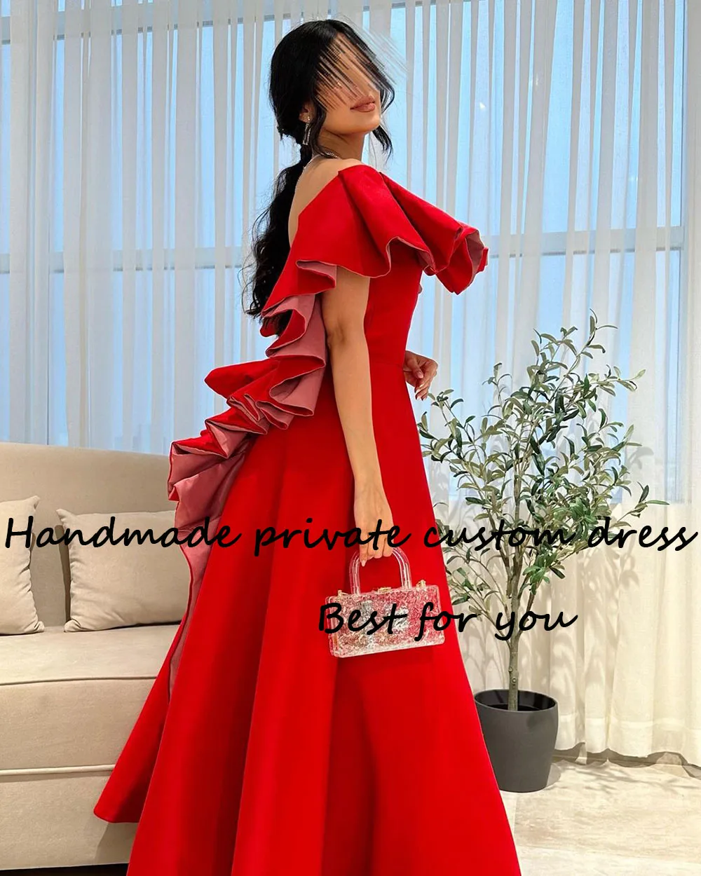 Red Satin A Line Evening Dresses Off Shoulder Backless Arabic Formal Dress Floor Length Elegant Dubai Wedding Party Gowns