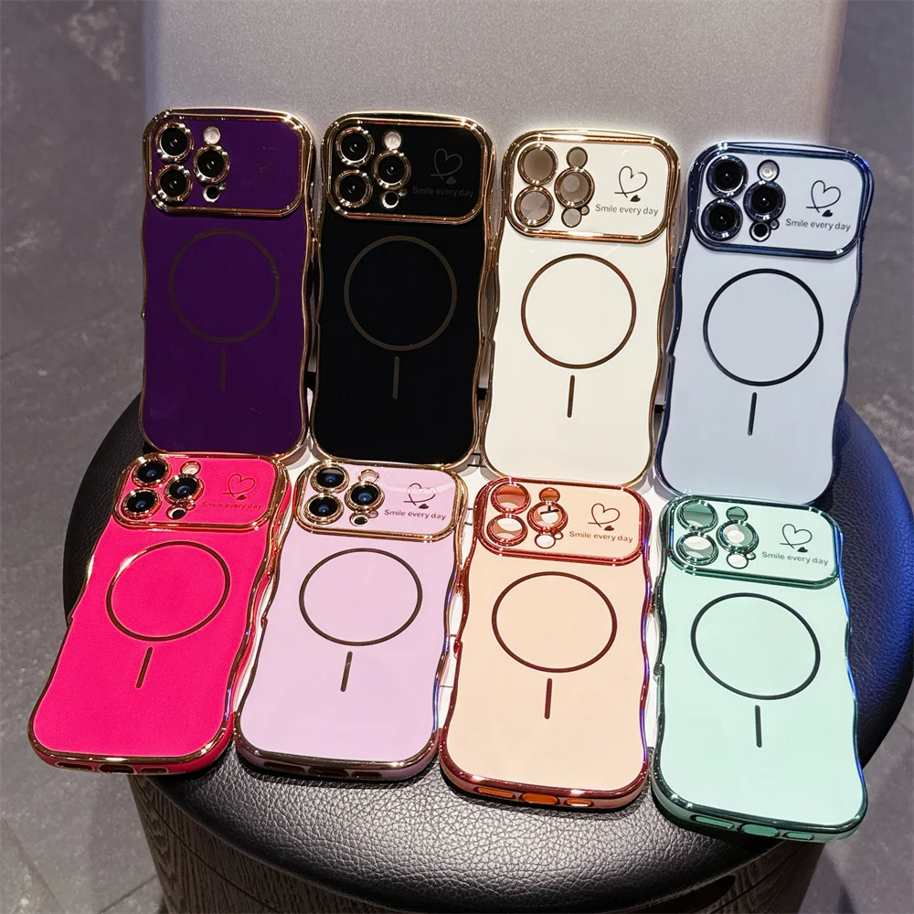 حافظة Magsafe مطلية بالكهرباء على شكل قلب لهاتف iPhone 16 Pro Max 16E 15 14 13 12 11 غطاء شحن لاسلكي مغناطيسي