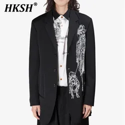 HKSH 2025 Spring Autumn New Men Tide Dark Punk Casual Blazer Fashion Ins Chic Streetwear Jacket Loose Oversized Top Women HK3862
