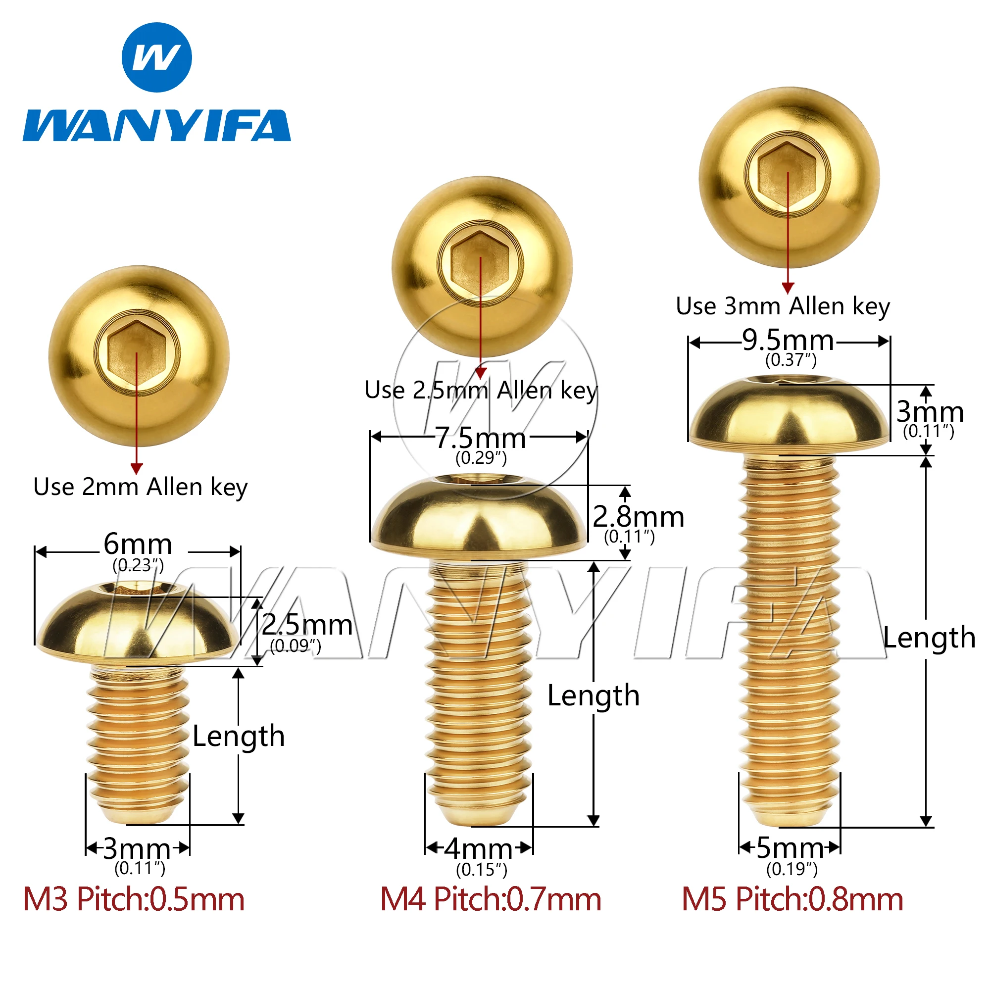 Wanyifa 6pcs Titanium Bolts M3/M4/M5x6 8 10 12 15 18 20 25 30mm Button Hex Head Screws for Bicycle Model Aircraft Ti Fasteners