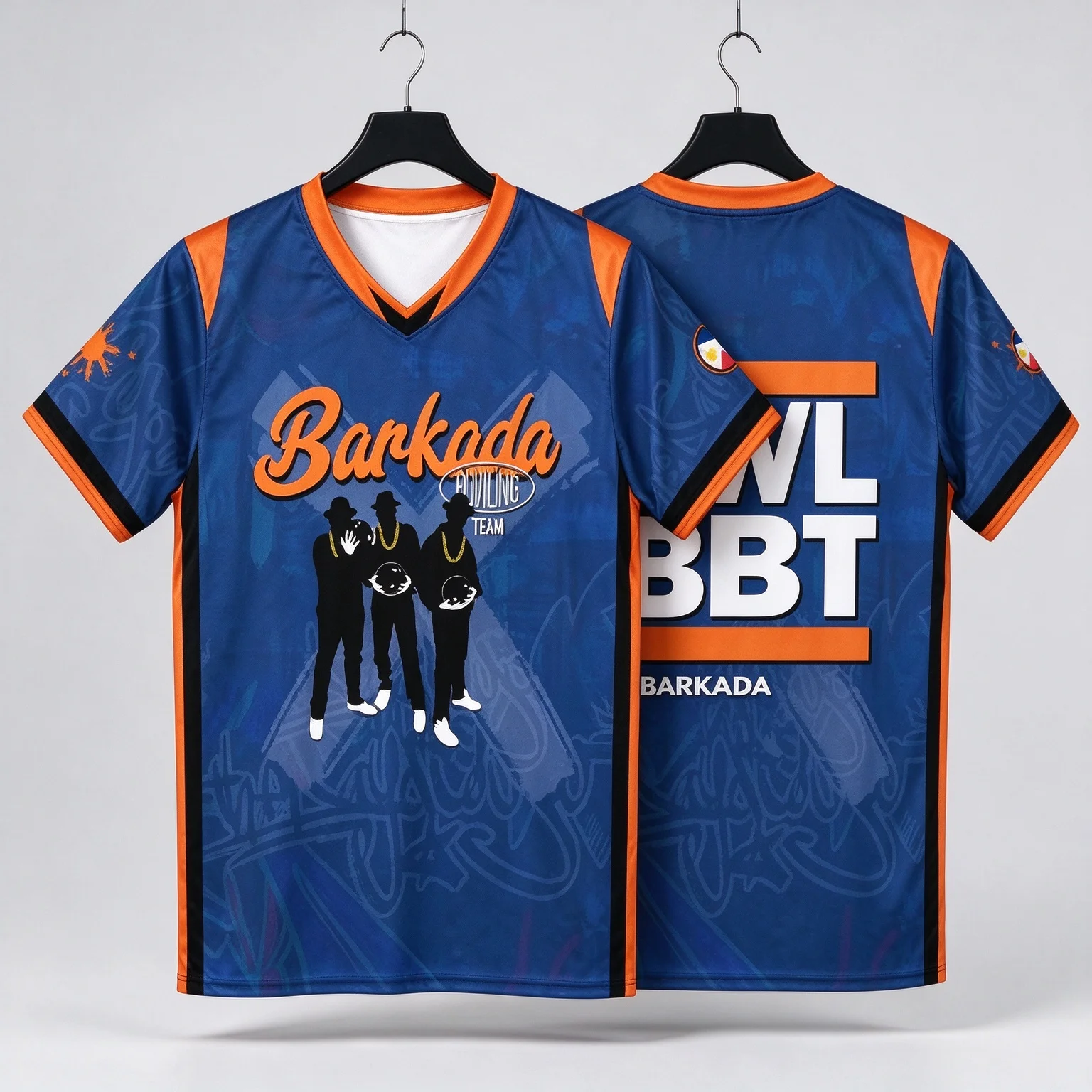 New Men Barkada Team V Neck Bowling Jersey BWL BBT Letter Print Breathable Quick Dry Comfort Leisure Sports Tee Parent-Child