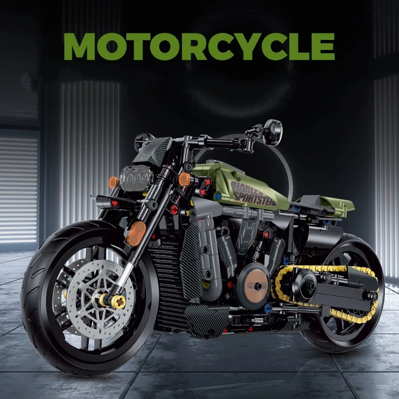 Blocos de construção de motocicleta retrô, modelo diy, técnica de montagem de moto, brinquedo compatível com tijolos pequenos, conjunto de construção criativa, presente