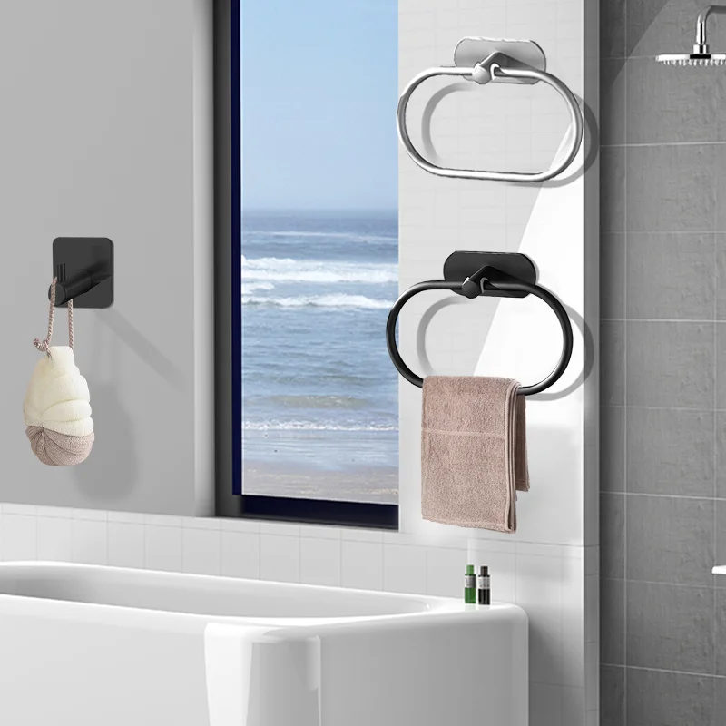 Adhesive Toilet Paper Holder Accessories Towel Rack Toilet Paper Dispenser Holder Wall Coat Hook Towel Rail Ring Roll Hanger Set