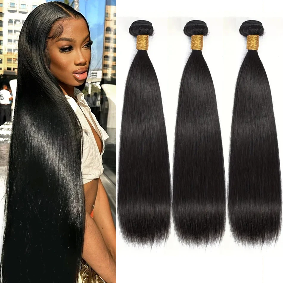 

30 32 Inch Bone Straight Weave Bundles Human Hair Indian Raw Hair Natural Color 100% Remy Human Hair 3PCS Straight Bundles Deal