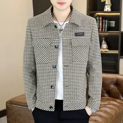 2024 New spring and autumn lapel thousand bird lattice fashion with handsome trend thin jacket jacket  men clothing