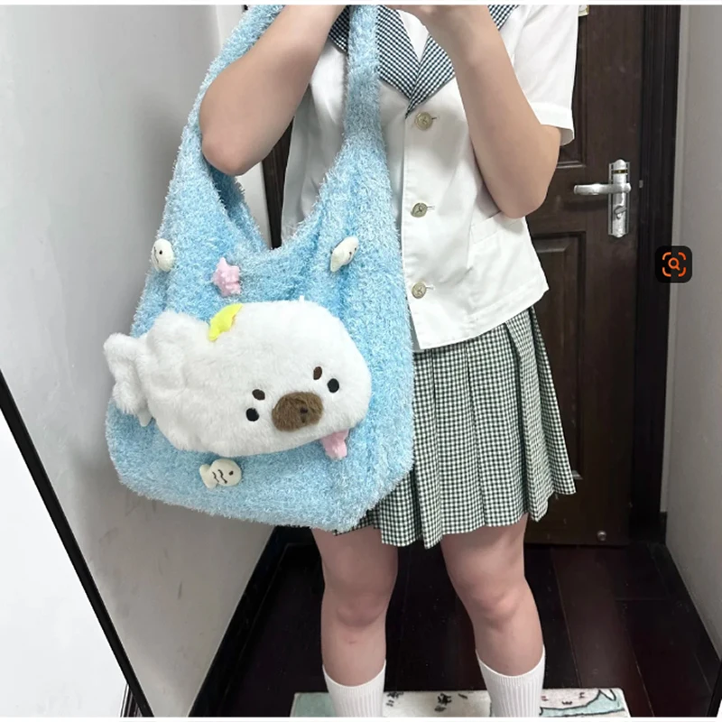 Niedliche Flauschige Bären- und Seeotter-Schultertasche, Weiche Plüsch-Handtasche für Damen, Süße Cartoon-Tier-Style-Deko für den täglichen Pendelverkehr und Reisen – Detail 13