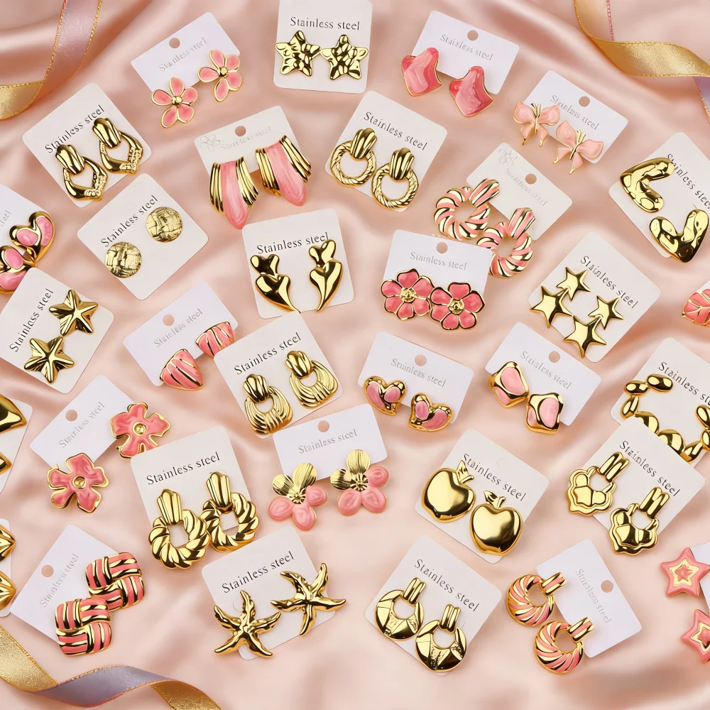8/10/12Pairs/Lot Fashion Elegant Charm Luxury Flower Geometry Exquisite Multicolor Enamel Earrings For Women Jewelry Party Gifts