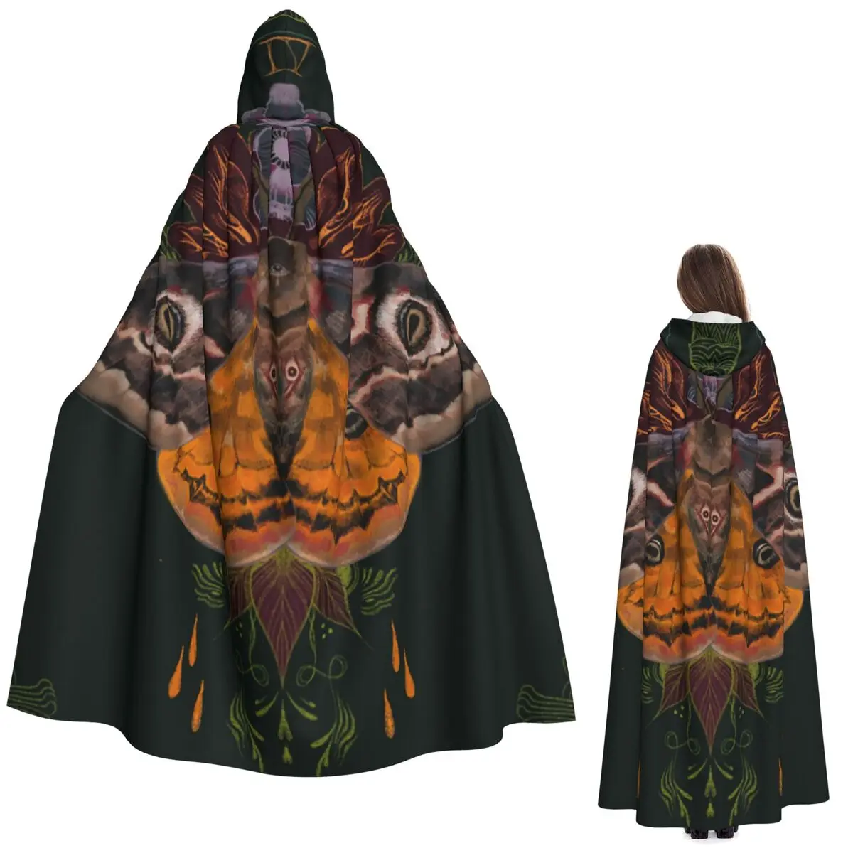 أجنحة العثة عباءة طويلة مقنعين الساحرة القرون الوسطى زي تأثيري كيب هالوين معطف الكبار للجنسين