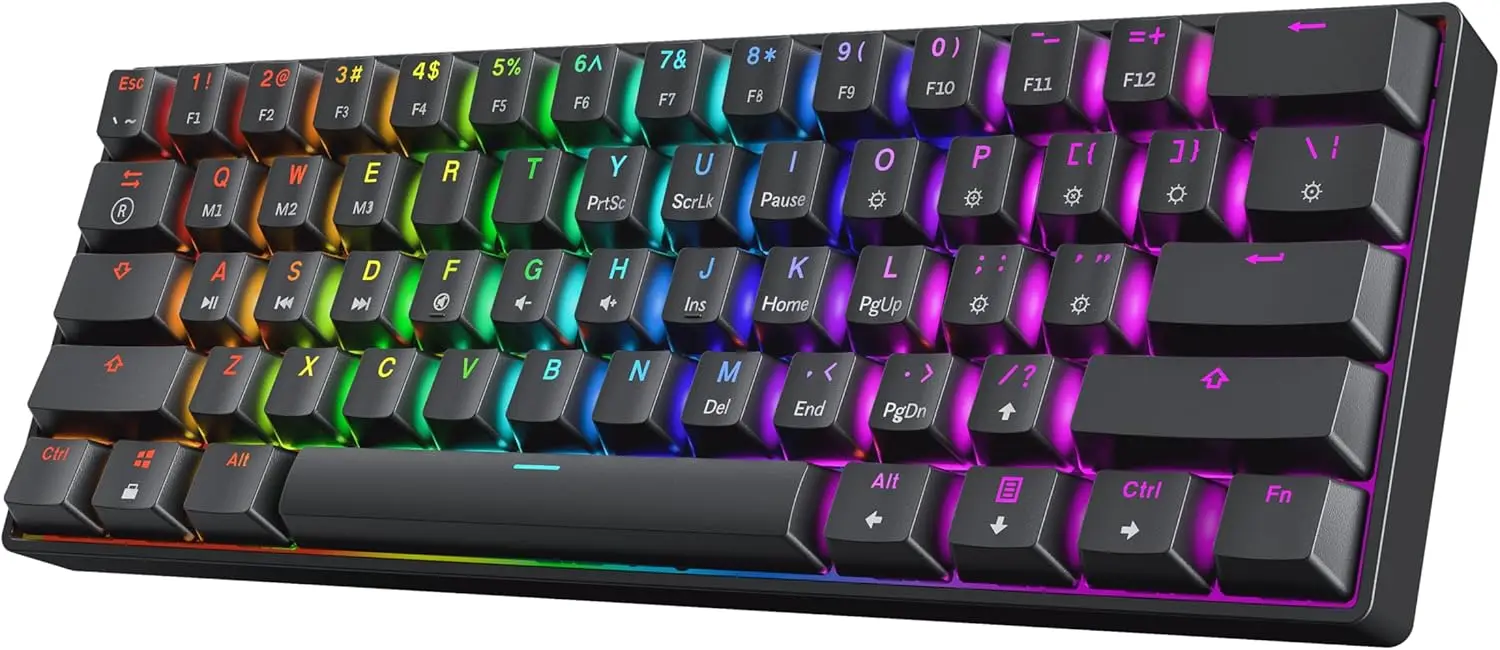 

GK61 60% Hotswap Mechanical Gaming Keyboard, 61-Key RGB Backlit, US Layout, Gateron Optical Red (Black)