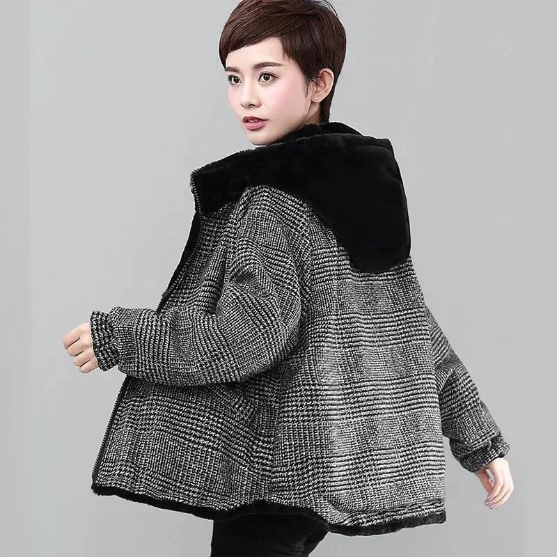 Dámská volná fleecová mikina s kapucí z jehněčího sametu, oboustranná, bavlněná bunda, módní podzim/zima - náhled 4