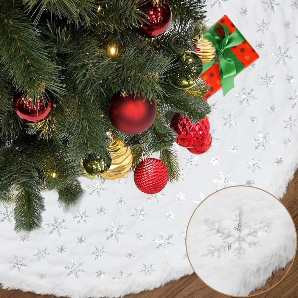 

78 Inch Christmas Tree Skirt, Faux Fur Extra Large White Tree Skirt Reusable Christmas Decorations Indoor