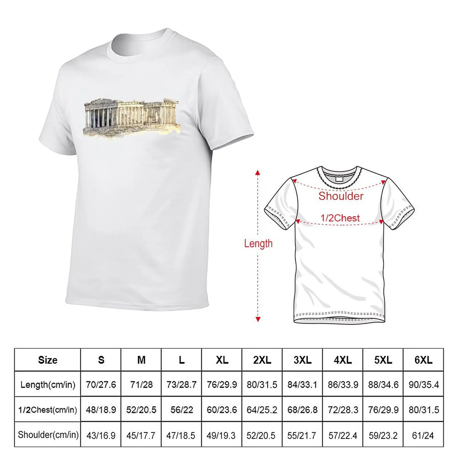 Acropolis Athens watercolour illustration T-Shirt Utility Work Short Sleeve Top