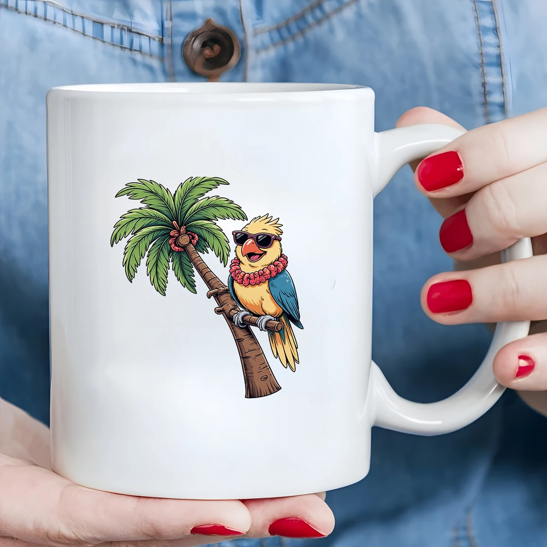 

11oz Parrot Palm Tree Cartoon Mug Family Christmas Gift Kids Hot Beverage Cup
