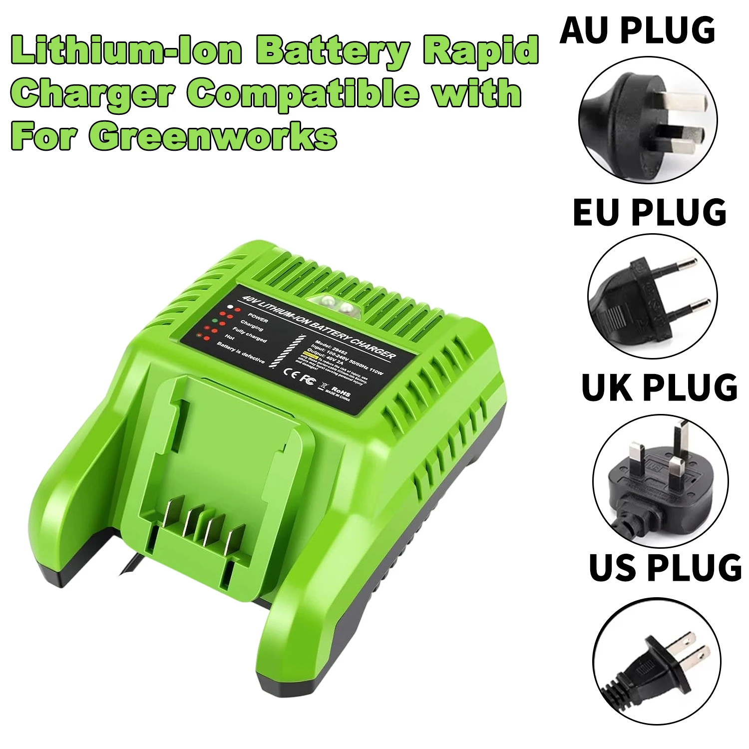 Lithium-Ion Battery Rapid Charger Compatible with For Greenworks 40 V Lithium Batteries Power Tool(no battery)