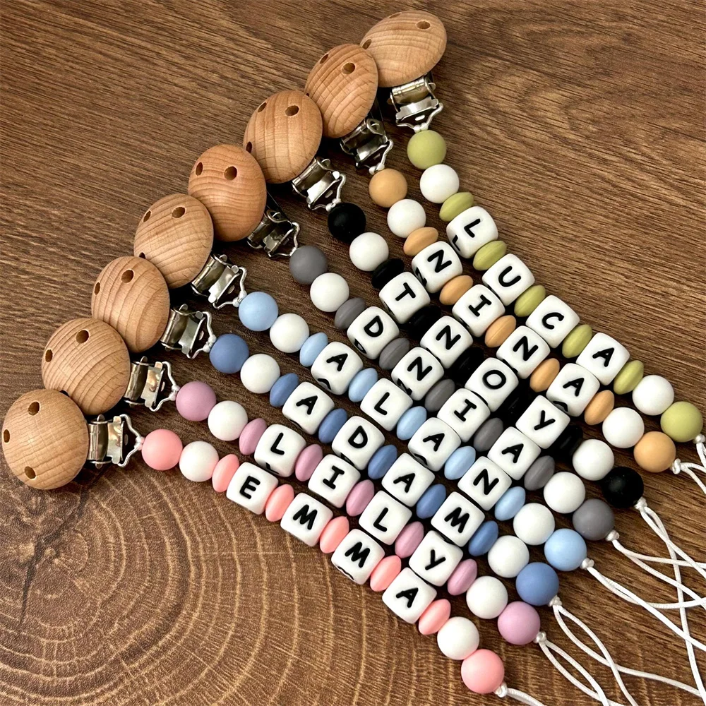 Personalized Name Pacifier Chain BPA Free Soother Holder, Newborn Baby Shower Gift