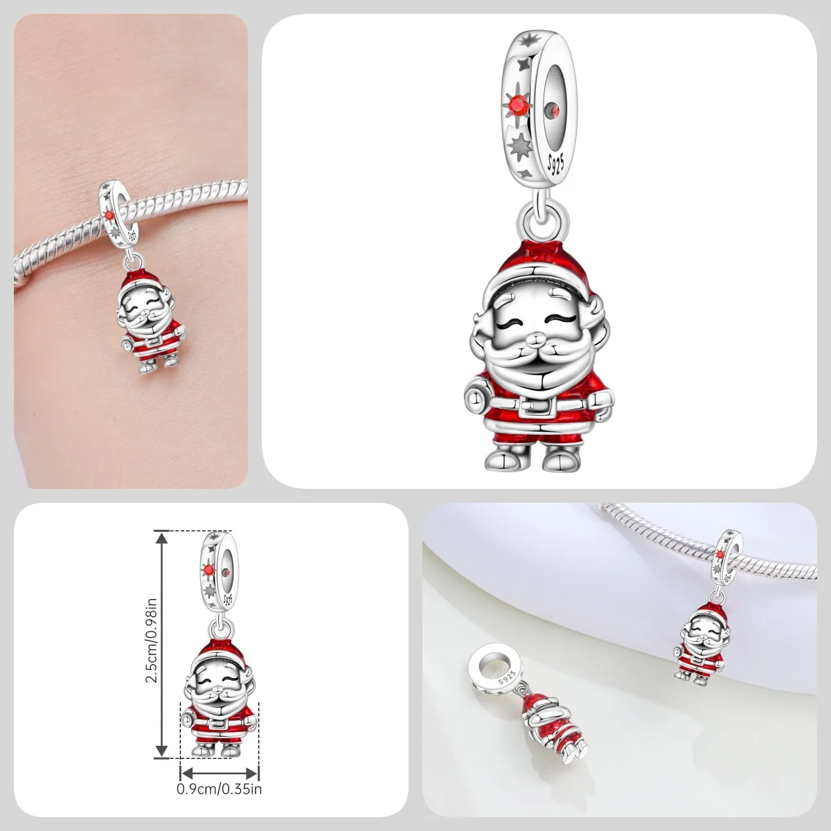 Original 925 Sterling Silber Zirkon Schneeflocken-Charm-Anhänger DIY Perle Passend für Armband Halskette Schmuck Feiertagsgeschenke für Frauen – Detail 12
