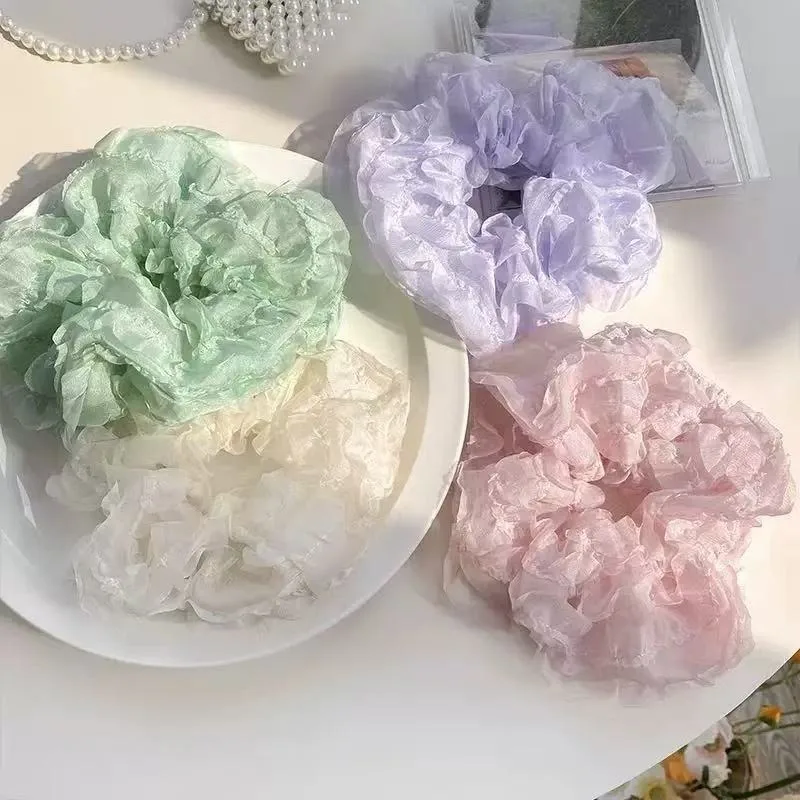 Large Organza Headband, Transparent and Elastic Foam Rope, Soft Chiffon Ponytail Hair Accessory, Girlish Atmosphere Headband