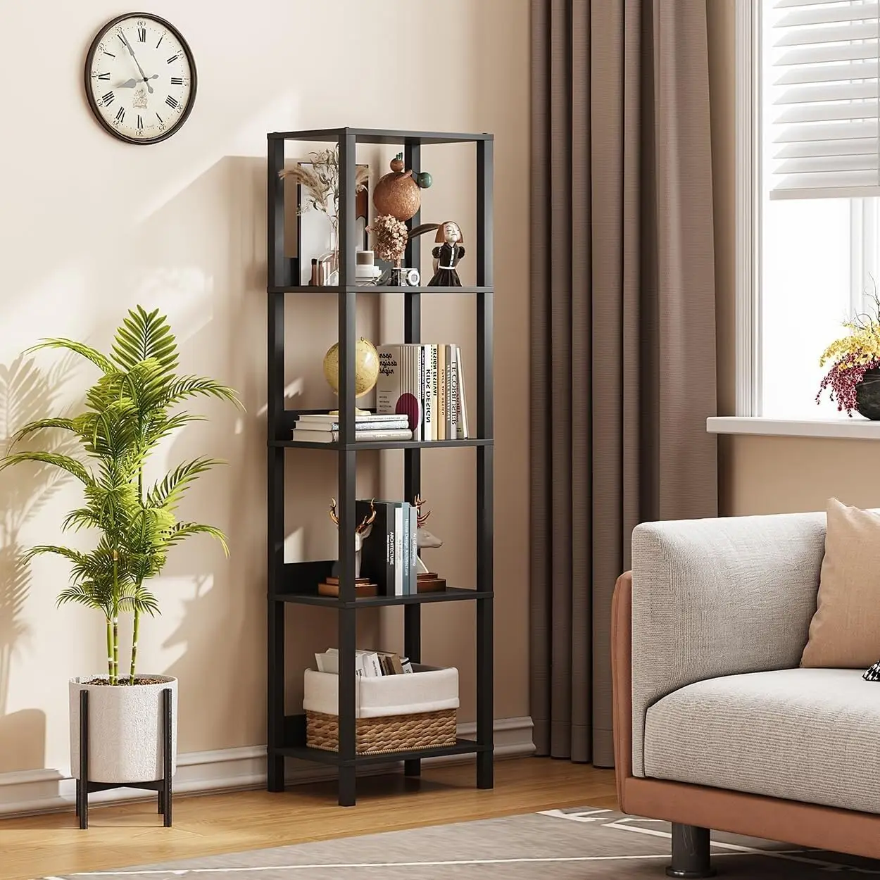 

5-Tier Anti-Fall Baffle Adjustable Storage Rack Books CDs Movies Office Bedroom Living Room Bookcase, Customized