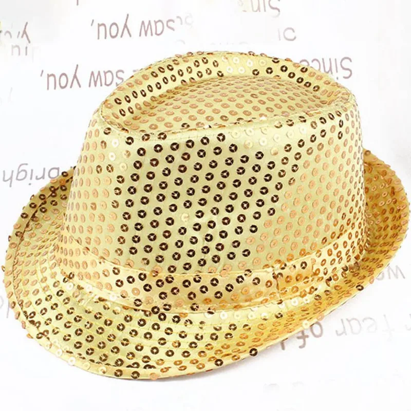 Sombrero de Jazz con lentejuelas brillantes para hombre y mujer, gorros de vaquero a la moda, traje de actuación, accesorio de juego de rol