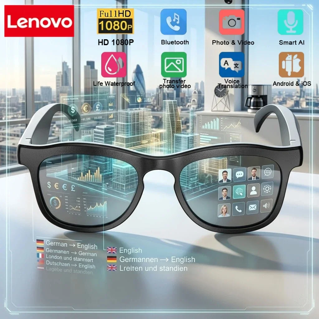 Lunettes intelligentes Lenovo Fashion Touch avec assistant vocal, Bluetooth, contrôle à distance pour la prise de vue, pour hommes et femmes