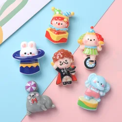 10Pcs New Cute Cartoon Circus Magician, Sea Lion, Clown Series Flat Back Ornament Jewelry Bows Accessories