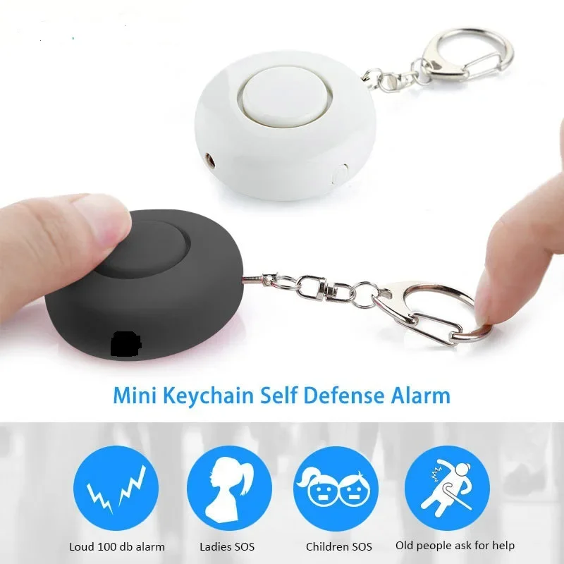 

Portable Round Self-Defense Alert Personal Safety Anti-Wolf Device 130dB High Decibel Siren Security Keychain With LED light