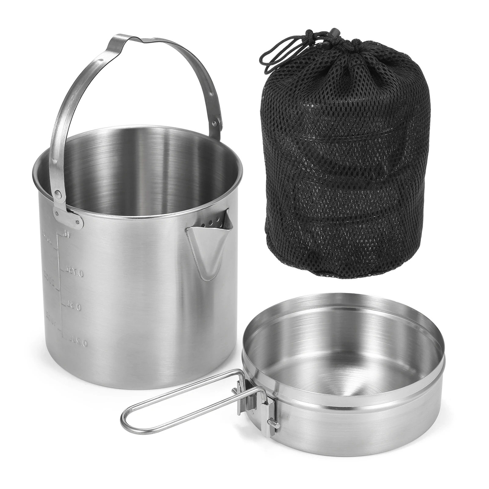 

cooking pot 1L Stainless Steel Cooking Kettle Portable Outdoor Camping Backpacking Pot with Foldable Handle portable cooking pot