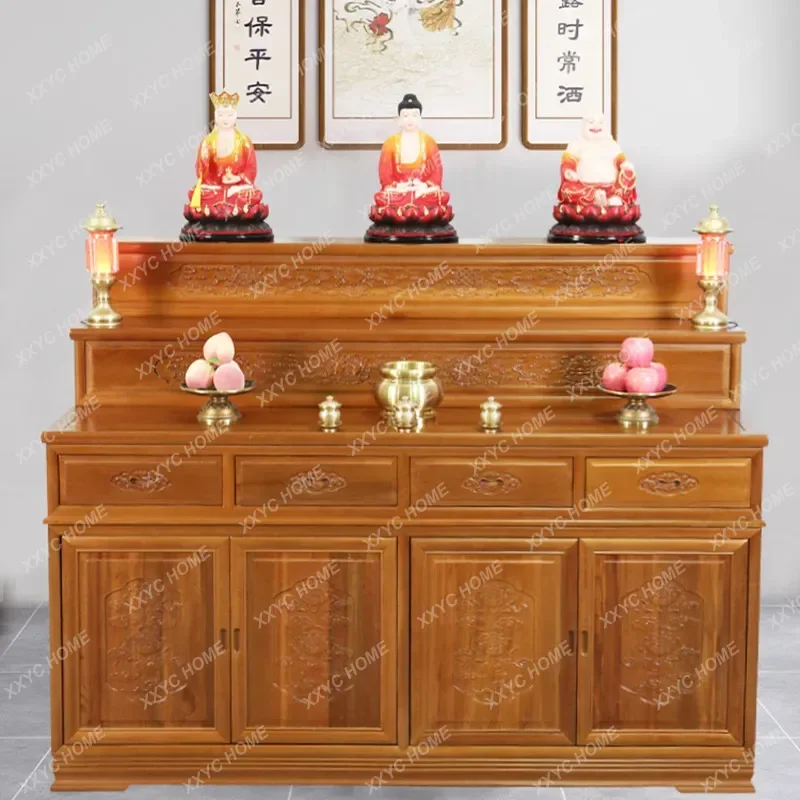 Tempio budista de tres pisos, estante de incienso de madera maciza para uso doméstico, Salón Budista Zhongtang, Santuario de Dioses