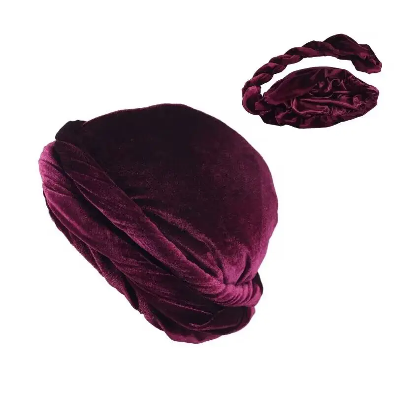 Durag For Men HeadWrap Muslim Hijab Turban Men Velvet Turban HeadWrap Satin Lined HeadScarf Comfy Chemo Hat Dropship