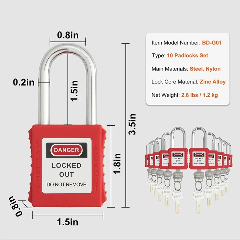 A82I-Lockout Tagout Locks Set,10 PCS Safety Lockout Padlocks,Lock Out Tag Out Safety Padlocks For Electrical Lockout Tag Out