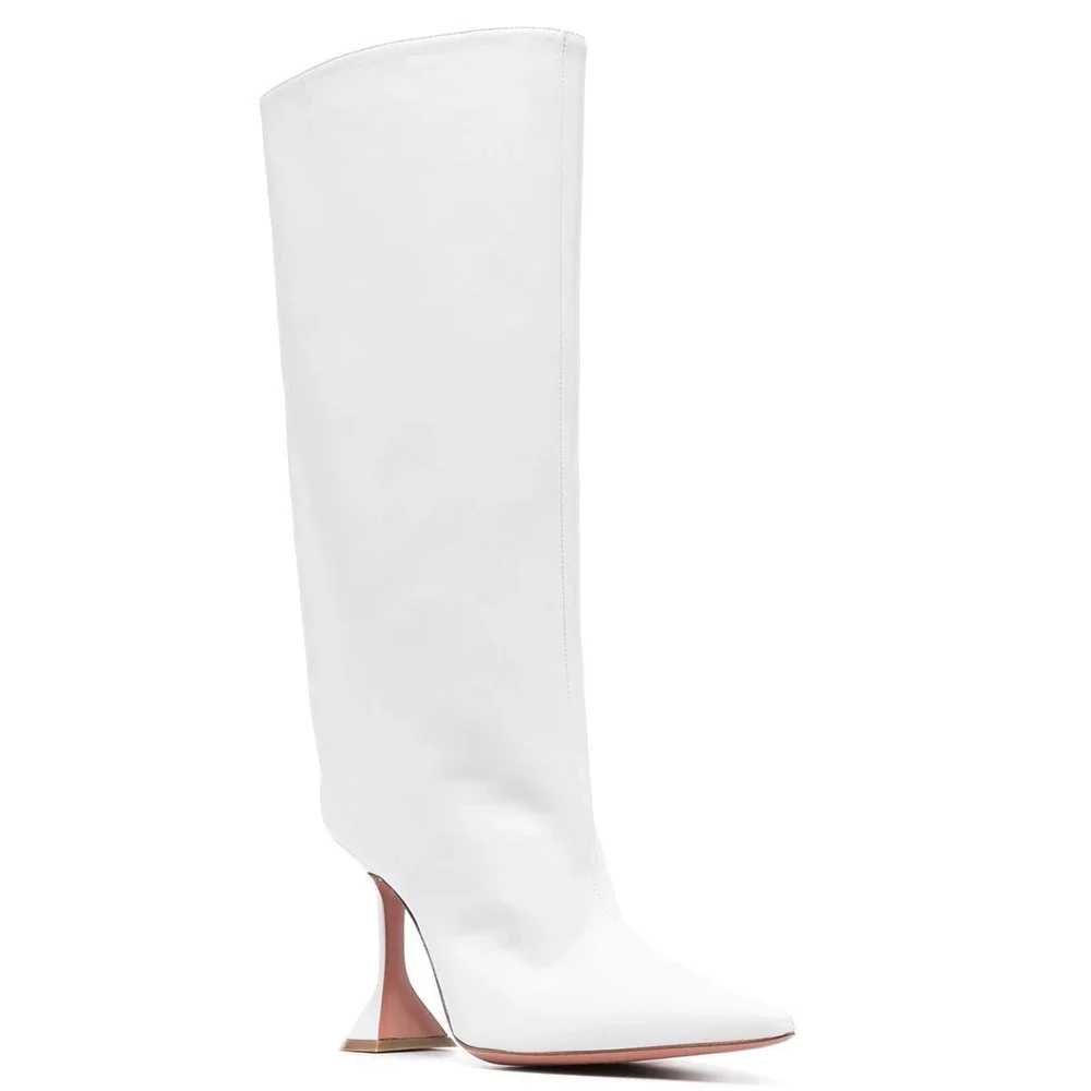 Plus Size Designer Fashion  Heeled Black High Martini Sculpted Heels Wide Mid Calf Women White Boots For Big Calves2024